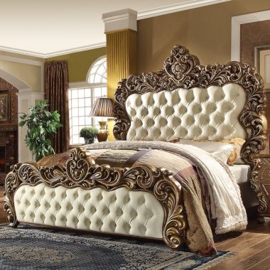 Homey Design HD-8011BR Eastern King Bed in Metallic Antique Gold / Perfect Brown