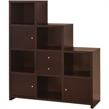 Coaster 801170 Asymmetrical Bookshelf with Cube Storage Compartments in Cappuccino