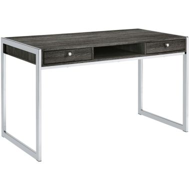 Coaster Wallice 2-Drawer Writing Desk in Weathered Grey and Chrome