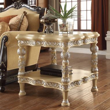 Homey Design HD-8015 End Table in Mohawk Pickle Frost & Metallic Antique Silver