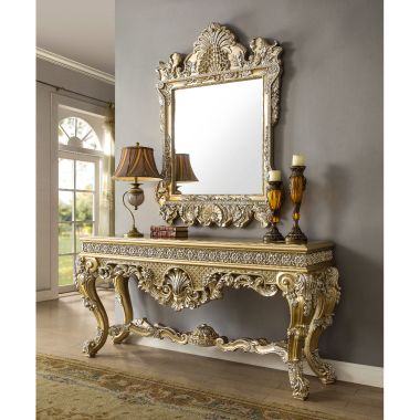 Homey Design HD-8022 Console Table with Mirror in Belle Silver