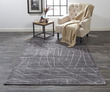 Feizy Lennox Modern Abstract Minimalist Rug, Charcoal Gray, 3ft-6in x 5ft-6in Area Rug