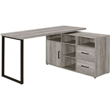 Coaster Hertford L-Shape Office Desk with Storage in Grey Driftwood