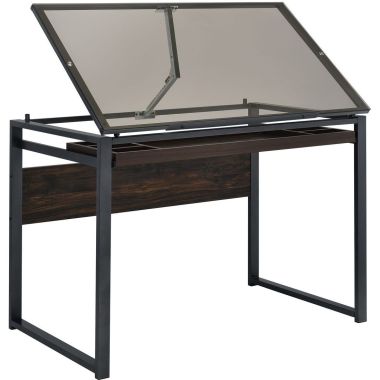 Coaster Pantano Glass Top Drafting Desk in Dark Gunmetal and Chestnut