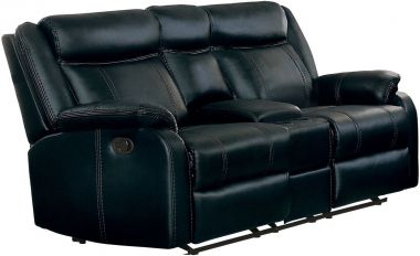 Homelegance Jude Double Glider Reclining Loveseat with Center Console in Black