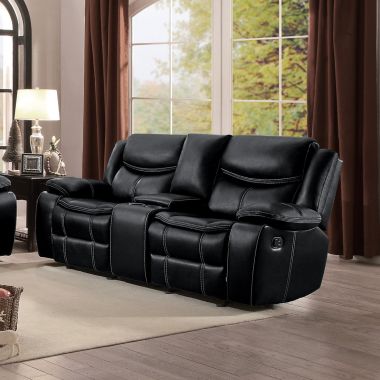 Homelegance Bastrop Double Glider Reclining Loveseat with Console in Black