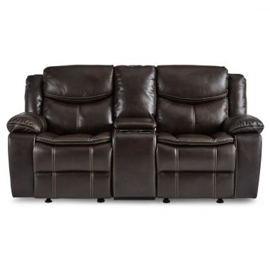 Homelegance Bastrop Double Glider Reclining Loveseat with Center Console in Brown