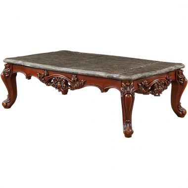 ACME Eustoma Coffee Table, Dark Brown Marble and Walnut