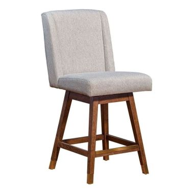 Armen Living Stancoste Swivel Counter Stool in Brown Oak Wood Finish with Taupe Fabric