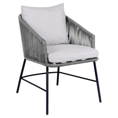 Armen Living Calica Outdoor Patio Dining Chair in Black Metal and Grey Rope