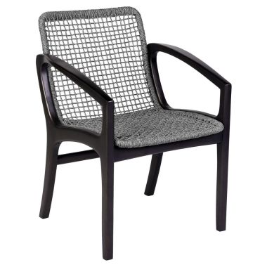 Armen Living Brighton Outdoor Patio Dining Chair in Dark Eucalyptus Wood and Grey Rope