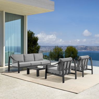 Armen Living Mongo 4Pc Outdoor Patio Furniture Set in Black Aluminum
