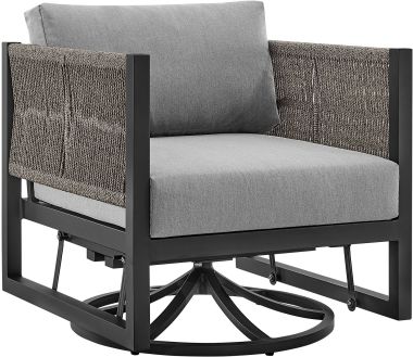 Armen Living Cuffay Outdoor Patio Swivel Glider Lounge Chair in Black Aluminum with Grey Cushions