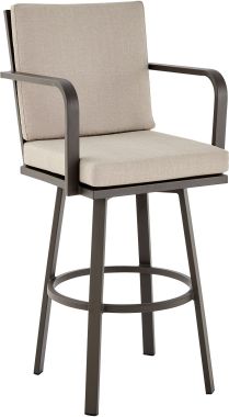 Armen Living Don 30" Outdoor Patio Bar Stool in Brown Aluminum with Cushions 