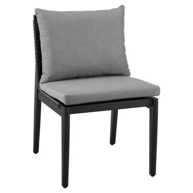Armen Living Grand Outdoor Patio Dining Chairs in Aluminum with Grey Cushions - Set of 2