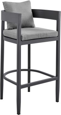 Armen Living Argiope Outdoor Patio Bar Stool in Aluminum with Grey Cushions