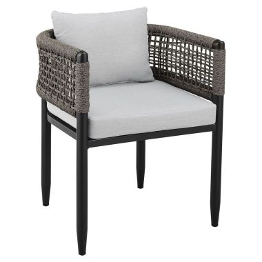 Armen Living Felicia Outdoor Patio Dining Chair in Aluminum with Grey Rope and Cushions - Set of 2