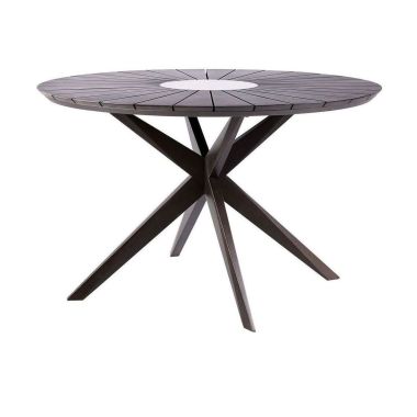 Armen Living Sachi Outdoor Round Dining Table in Dark Eucalyptus Wood and Concrete