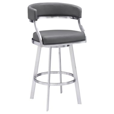 Armen Living Dione 30" Bar Height Swivel Grey Faux Leather and Brushed Stainless Steel Bar Stool