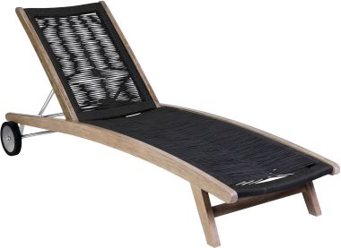Armen Living Chateau Outdoor Patio Adjustable Chaise Lounge Chair in Eucalyptus Wood and Charcoal Rope