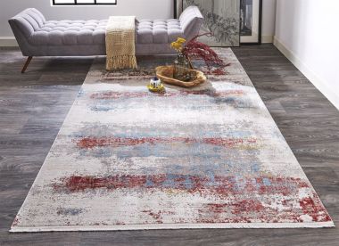 Feizy Cadiz Lustrous Gradient Rug, Gray/Deep Red/Blue, 3ft-1in x 5ft Area Rug