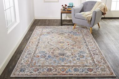 Feizy Armant Bohemian Distressed Area Rug, Ivory/Gold/Blue, 4ft x 5ft - 9in Area Rug