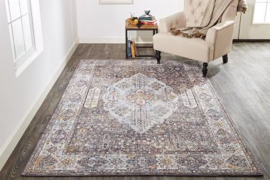 Feizy Armant Distressed Medallion Rug, Warm Gray/Sky Blue, 4ft x 5ft-9in Area Rug