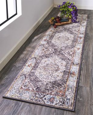 Feizy Armant Bohemian Distressed, 3907F, Charcoal/Multi, 2ft - 3in x 7ft - 9in, Runner