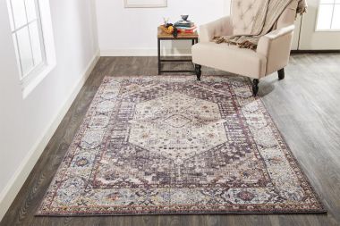 Feizy Armant Distressed Medallion Rug, Light Gray/Plum/Rust, 4ft x 5ft - 9in Area Rug