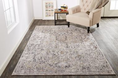 Feizy Armant Medallion Distressed Rug, Warm Gray/Orange, 5ft-3in x 7ft-6in Area Rug
