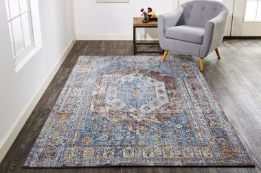 Feizy Armant Medallion Distressed Rug, Azure Blue/Light Gray, 8ft x 10ft Area Rug