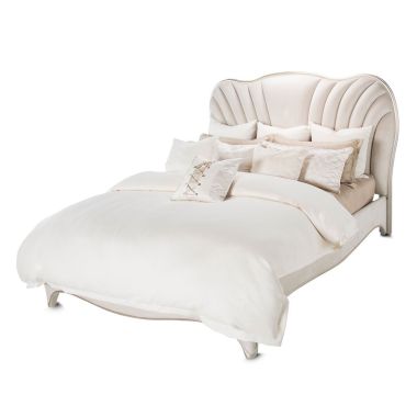 AICO Michael Amini London Place Queen Upholstered Panel Bed in Creamy Pearl