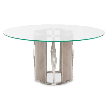 AICO Michael Amini Camden Court Round 60 Glass Dining Table in Pearl