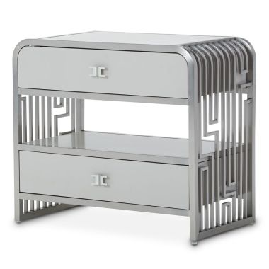 AICO Michael Amini Roxbury Park Metal Accent Cabinet-Nightstand-End Table in Stainless Steel