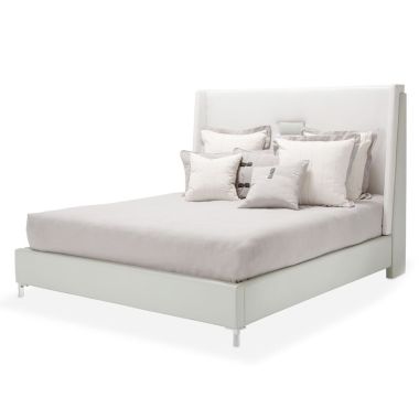 AICO Michael Amini Lumiere California King Upholstered Panel Bed in Gray