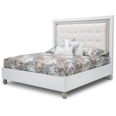 AICO Michael Amini Sky Tower Eastern King Platform Bed in White Cloud