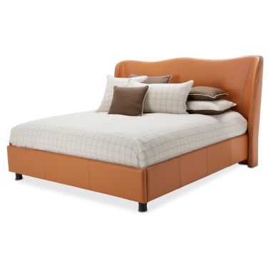 AICO Michael Amini 21 Cosmopolitan Orange Queen Upholstery Wing Bed