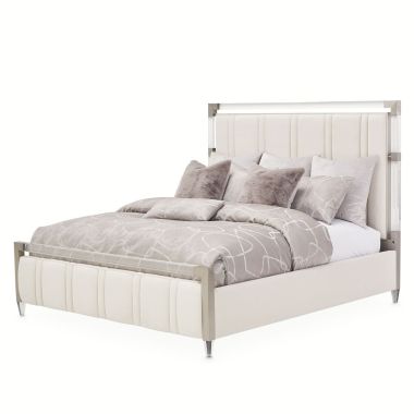AICO Michael Amini Penthouse California King Channel-Tufted Panel Bed in Ash Gray