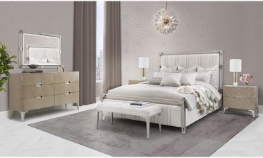 AICO Michael Amini Penthouse 4pc Eastern King Channel-Tufted Panel Bedroom Set in Ash Gray