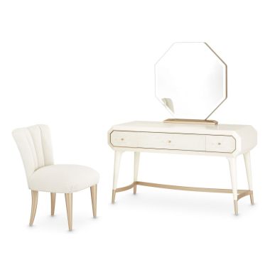 AICO Michael Amini La Rachelle 3pc Vanity Desk, Mirror and Chair in Medium Champagne