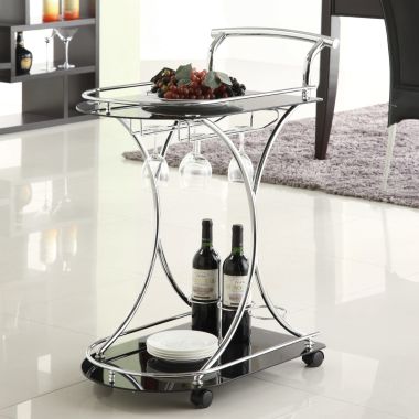 Coaster 2-Shelve Serving Cart in Chrome and Black