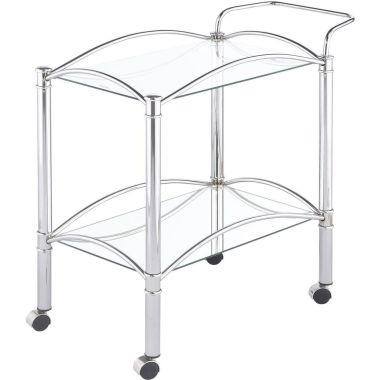 Coaster 2-Tier Serving Cart with Glass Top in Chrome and Clear