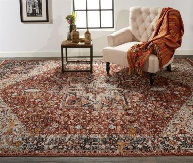 Feizy Caprio Space Dyed Medallion Rug, Rust/Tan/Black, 7ft - 10in x 10ft Area Rug