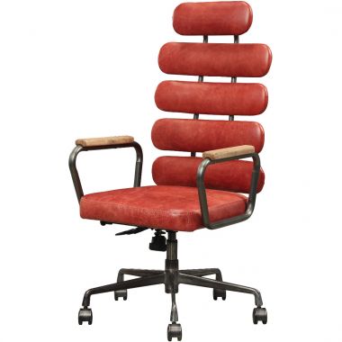ACME Calan Executive Office Chair, Vintage Red Top Grain Leather