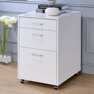 ACME Coleen File Cabinet, White High Gloss and Chrome