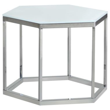 Coaster Hexagon Glass Top Accent Table in White and Silver