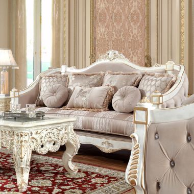 Homey Design HD-9390 Sofa in Plantation Cove White with Metallic Gold