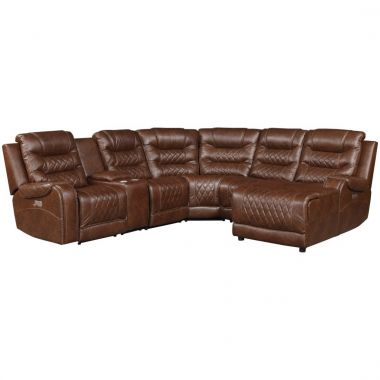 Homelegance Putnam 6Pc Modular Power Reclining Sectional with Right Chaise in Brown