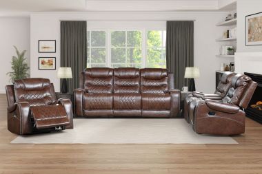 Homelegance Putnam 3pc Double Reclining Livingroom Set with Cup Holderss in Brown