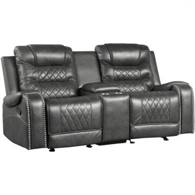 Homelegance Putnam Double Glider Reclining Loveseat with Console in Gray